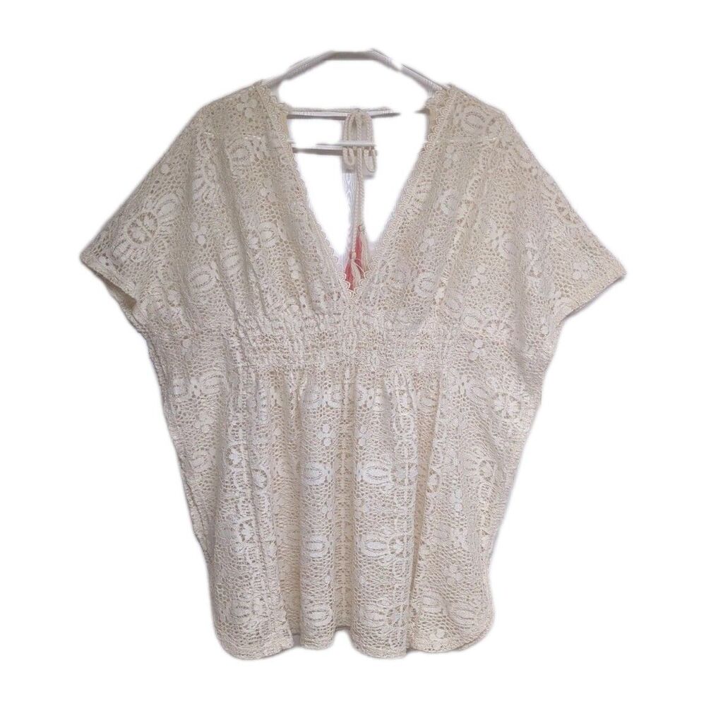 Boho Crochet Top Women xhilaration Small Cover-up Festival Vacation  Beige S